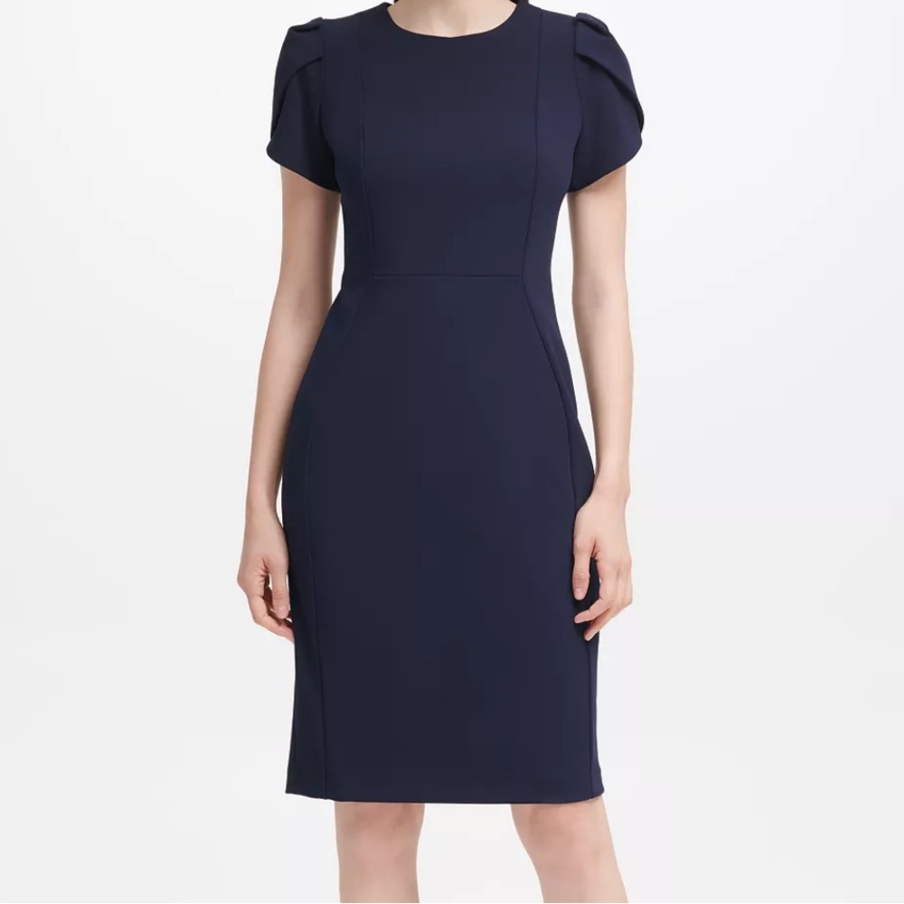 Calvin Klein Tulip-Sleeve Sheath Dress navy blue